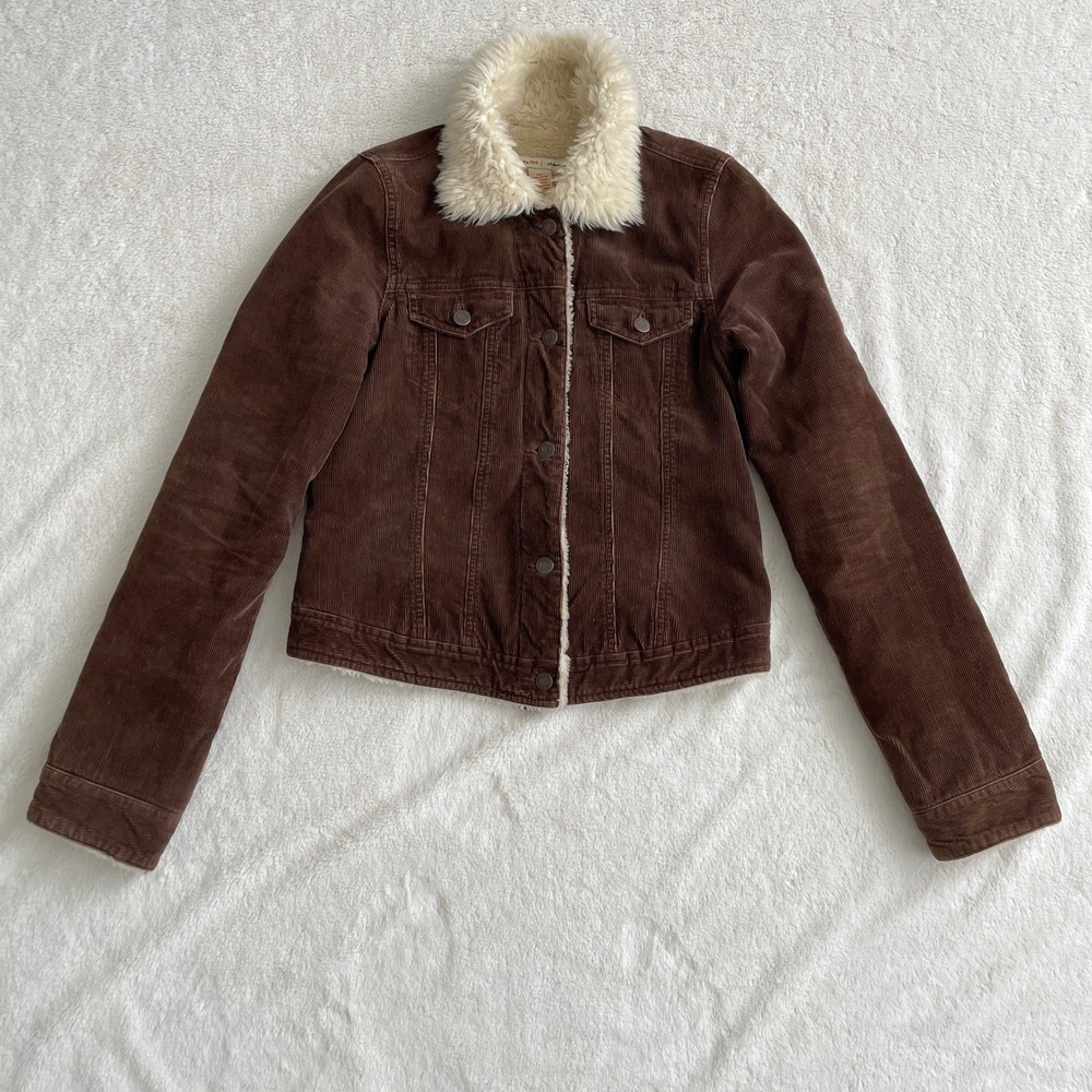 Vintage Y2K Abercrombie & Fitch Brown Corduroy Sherpa Lined Trucker Jacket M